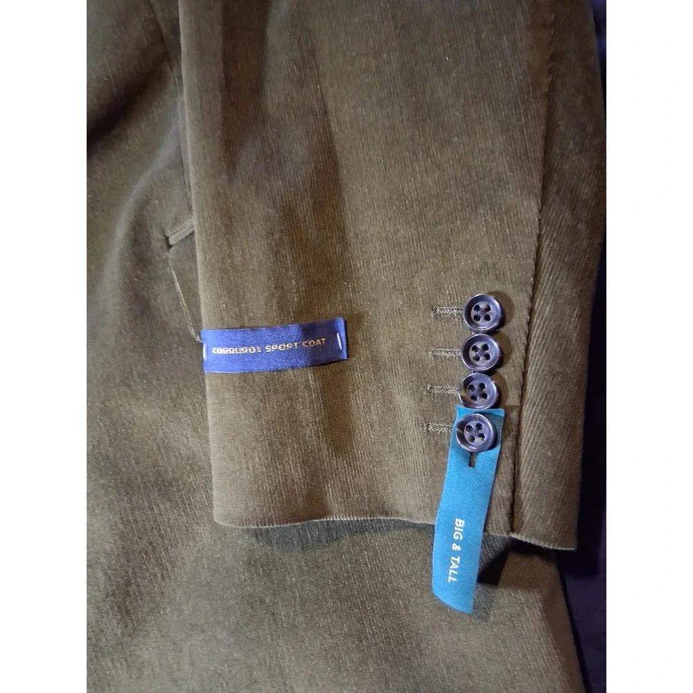 Stafford Mens Big & Tall Corduroy Sport Coat Blazer Dark Olive Green 54 BGLG NWT